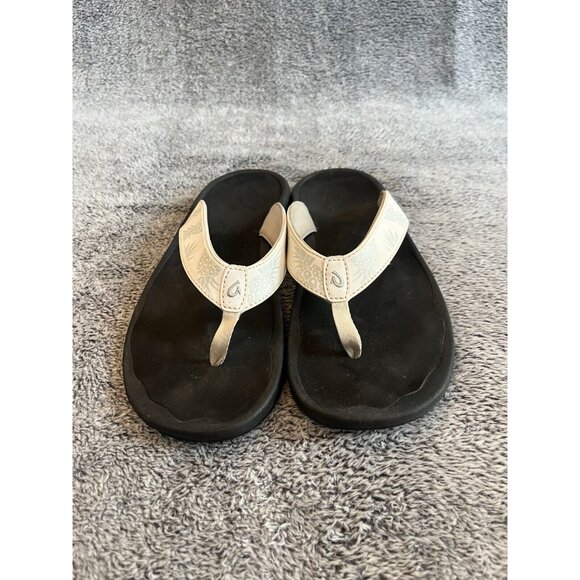 Olukai Ohana Womens Flip Flop Size 9 Sandals White Pineapple Floral Beachy 16608 - Picture 2 of 7